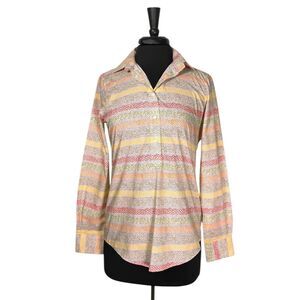 Ann Mashburn Women’s Shirt S Multicolor Floral Stripe Cotton Long Sleeve Classic
